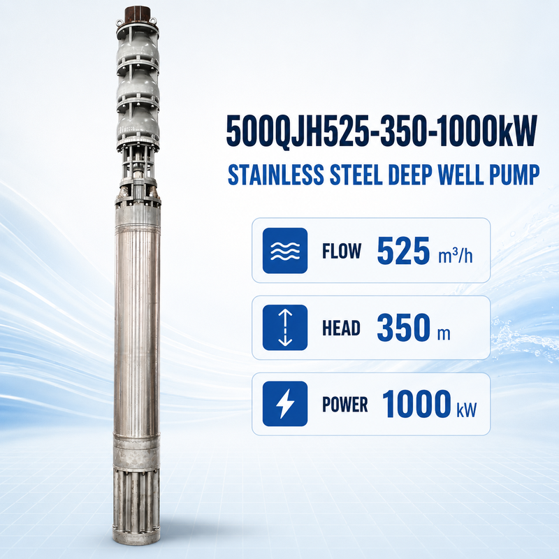 525 m3/h Fluxo 350 m Cabeça 1000 kW Potência Aço inoxidável Bomba de água do mar submersível