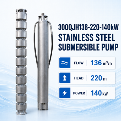 Bomba submersível de aço inoxidável de 140 kW com 220 m de cabeça e 136 m3/h de caudal para aplicações em poços profundos