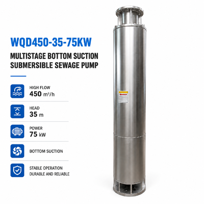 WQD450-35-75KW Bottom Suction Submersible Submersible Sewage Pump com 450 m3/h de caudal e 35 m de cabeça